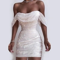 Cethrio Sun haljina- seksi solidna od ramena prediva mreža s ramena vitka šljokica suknja zabava kratke haljine