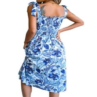 WDEHOW Womens Casual Band Suspender haljina modno stablo lišća tiskana a-line haljina srednjeg dužine