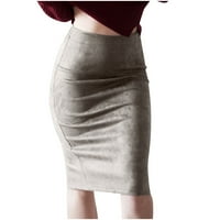 Visoki struk Fau Suede suknja za žene čvrste boje Wrap Bodycon suknja Elegantna suknja od olovke Buisness casual