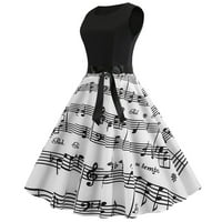 Maxi haljine za žene 1950 -ih retro rukavica o vratu print matural swing vjenčanica crni xl