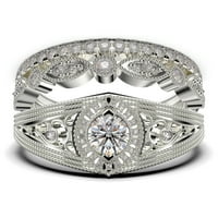 Ukrasni ukras 2. karata okrugli rez dijamant moissanite Jedinstveni zaručnički prsten, vjenčani prsten u sterlingu