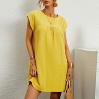 Ženska ljetna Mini haljina od pamuka i lana, ležerna široka majica bez rukava, modna jednobojna kratka haljina