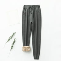 MVeomtd tople hlače Žene hlače casual solid plus baršuna dugačka s džepovima u boji zimske hlače povremene ljetne