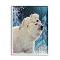 Polarni medvjed i medvjedić zimska scena Svečana slika u bijelom okviru umjetnički ispis na zidu