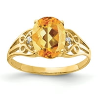 Primalno zlato karat žuto zlato 9X ovalni citrin i dijamantni prsten