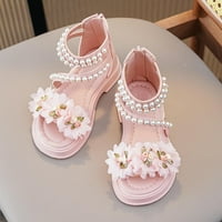 Dječje djevojčice cipele Čvrsta boja ravna sandala otvorenog nožnog prsta Ljetni mekani modni biserni ukras Princess