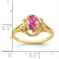 Primalno zlato karatno žuto zlato 7X ovalni ružičasti turmalin prsten