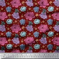 Baršunasta tkanina od lišća, zimzelena i božura s cvjetnim printom iz