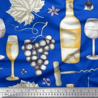 Tkanina od pamučnog vela s otisnutim grožđem, vinskim čašama i bocama širine dvorišta