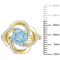 Ženski prsten od 2 karatnog nebeskoplavog topaza i bijelog topaza od žutog zlata sa sjajnom završnom obradom od
