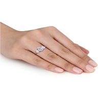 2-karatni bijeli Moissanite zaručnički prsten od sterling srebra s tri kamena od 2-karatnog bijelog moissanita