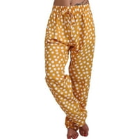 Ženske casual hlače Plus Size s printom elastični pojas uzica ravne široke duge hlače u žutoj boji;