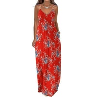 Ženska boho ljetna haljina s cvjetnim printom lanac špageti naramenice patentni zatvarač Maksi haljina s izrezom
