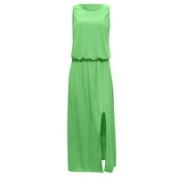 Ženske maksi haljine bez rukava, modna ljetna haljina A kroja s četvrtastim vratom, zelena 3 inča
