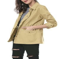 Jedinstveni prijedlozi Ženska lagana jakna s dugim rukavima s vezicama u struku, džepovima s preklopima