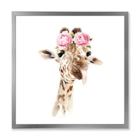 Dizajnerski otisak portret žirafe s ružičastim cvjetovima uokviren seoskom kućom