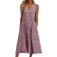 Ženske haljine do gležnja hit prodaja jednobojna ljetna haljina Bez rukava s izrezom u obliku slova H. H. ružičasta