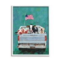 Stupell Industries Farmanijske životinje pikap kamion mahanja zastavom uokvirenom zidnom umjetnošću, 30, dizajn