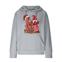 Hoodies Sretan Božić za žene, Trendi vafle Leopard tartan hoodies s printom božićnog drvca, hoodies s kapuljačom