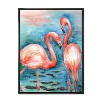 DesignArt 'Pink Flamingos Ljubavne ptice u plavoj vodi I' Farmhouse uokvirena platna zidna umjetnička tiska