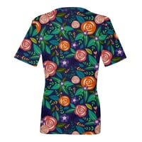 Gaecuw majice za žene vrhovi bluze majice kratki rukavi redovne fit pulover majice cvjetni print vrhovi v vratne