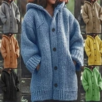 Ženski kardigan s kapuljačom plus size pleteni zimski kardigan s kaputom u boji, jednobojna jakna, kaput s džepovima,