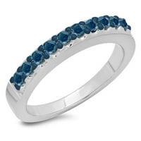 Kolekcija 0. Ženski vjenčani prsten od plavog dijamanta okruglog reza od 14 karata, Bijelo zlato, Veličina 9