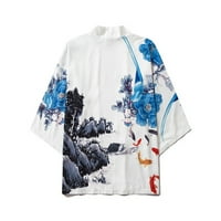 Modni Muški kardigan kimono s printom u stilu tinte, brzo se suši, sa sedam dijelova rukava-bijeli 2 - inčni