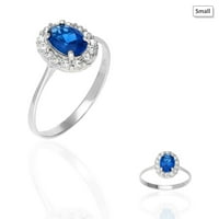 Zaručnički prsten od 14 karatnog bijelog safira u obliku ovalnog plavog i okruglog bijelog safira