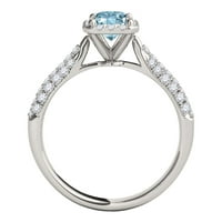 Prstenovi za žene s dijamantom od 3 karata i smaragdom u obliku akvamarina s 4 zuba u bijelom zlatu od 10 karata