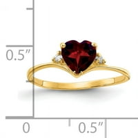 Karatni prsten od žutog zlata s granatom u obliku srca i dijamantom