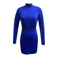 Cuoff haljina ženski rug vrat rebrasta karoserija dugih rukava pulover slatka mini erotogena haljina plava xl