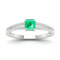 Ženski modni prsten od 10k bijelog zlata, smaragda i dijamanta od bijelog zlata