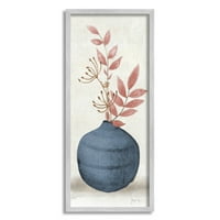 Botaničke lišće grančice plave vaze Botanička i cvjetna grafička umjetnost siva uokvirena umjetnička print zidna