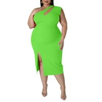 Ljetne haljine ženske Plus size, uska haljina s prorezom na jedno rame, obična asimetrična haljina u zelenoj boji;