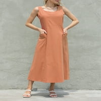 Lamuusaa Žene čvrste boje dugačka haljina solidna boja Posada džepova za vrat A-Line haljina Summer Casual Beach