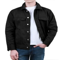 Muške pamučne traper jakne kamiondžija s gumbima u džepovima u crnoj boji
