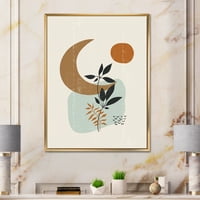 DesignArt 'Sažetak Mjesec i sunce s modernim uokvirenim platnenim tiskom na minimalnim biljkama