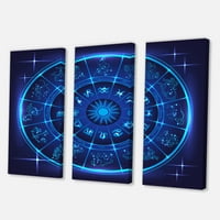Dizajnerska umjetnost Horoskopski znakovi s neonskim tamnoplavim horoskopskim krugom - moderni zidni otisak na