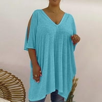 Leylayray Womens Tee Plus Bluza za žene modno casual Solid Color Printing v-Neck kratki rukavi ruširani tunik