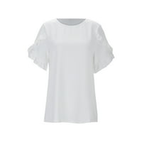 Ženske majice, jednobojna majica kratkih rukava s okruglim vratom, ljetni dvoslojni vrhovi s lišćem, uredska majica