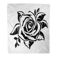 Baci pokrivač tetovaža crna silueta ruže s lišćem bijeli cvjetni šabloni ukrašena latica topla flanel mekana deka