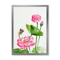DesignArt 'Drevni ružičasti lotosi u ribnjaku III' tradicionalni uokvireni umjetnički tisak
