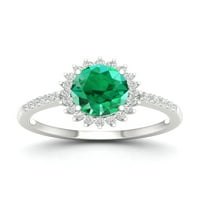 Imperijalni dragulj Sterling Silver ovalni rez stvorio je smaragd i stvorio bijeli safirski halo ženski prsten