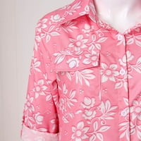 Haljina majica s dugim rukavima za žene modne gumbe cvjetni print V-izrez košulje rukava Ljetno visoko prolivene