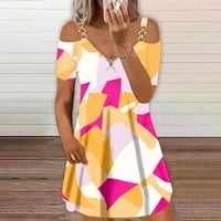 Ljetne haljine za žene cvjetni V-izrez a-line mini slobodno haljina kratkih rukava narančasta 2xl