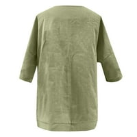 Ženske bluze žene Ljetna ležerna čvrsta košulja labava bluza kratka rukava okrugli vrat gornji vrat zelena m