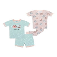 Spavanje Djevojčice i mališana Djevojke kratkih rukava, hlače i kratke hlače, set pidžama, 4-komad, veličine 12m-5T