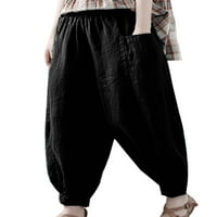 Ženske Jogger hlače s bočnim džepovima širokog kroja, Palazzo hlače, lanene pamučne široke boho hlače