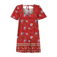 Ženska boemska boho ljetna haljina s elastičnim četvrtastim vratom s cvjetnim printom duga Midi haljina za zabave